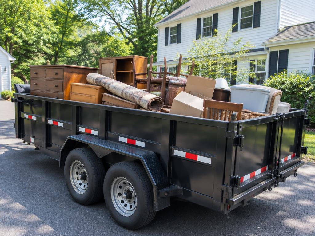 Household items ready for hauling in a trailer